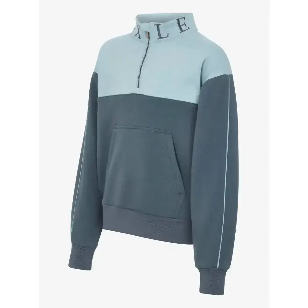 Lemieux young rider kate quarter zip fleece sweat petrol and glacier with front pocket white piping and embroidered collar