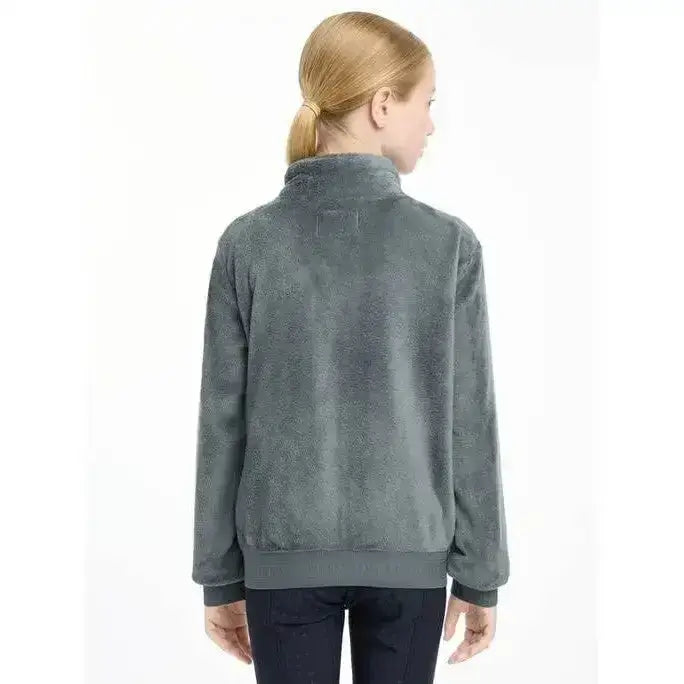 A cozy dark gray lemieux young rider libby fleece petrol jacket with high collar and ribbed cuffs for warmth