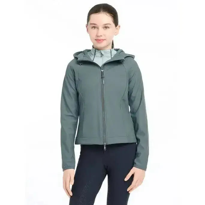 Lemieux young rider lottie soft shell jacket in petrol dark gray with full zipper and subtle seam details