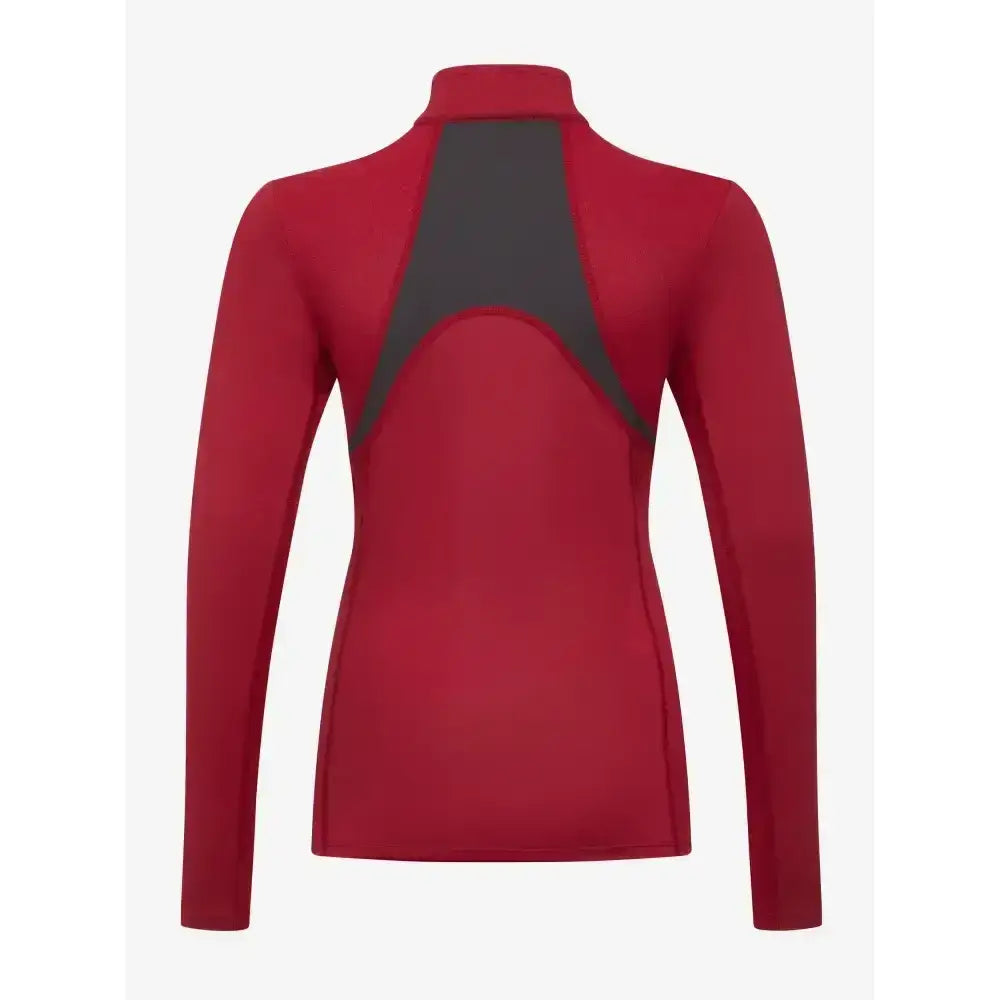 Back view of lemieux young rider mia mesh base layer in ember red with a dark gray panel for young riders