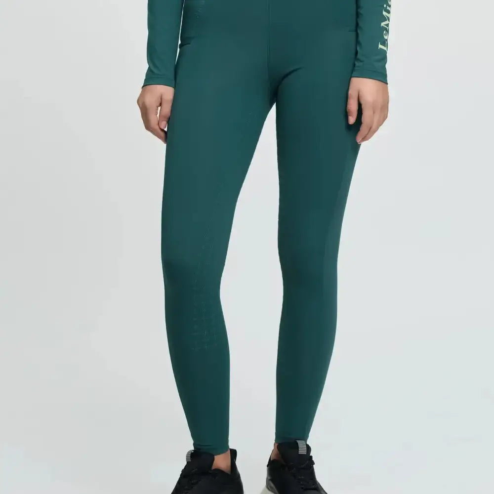 Teal lemieux young rider breech jungle leggings with high waist sleek fit and subtle side seam detailing for riders cool