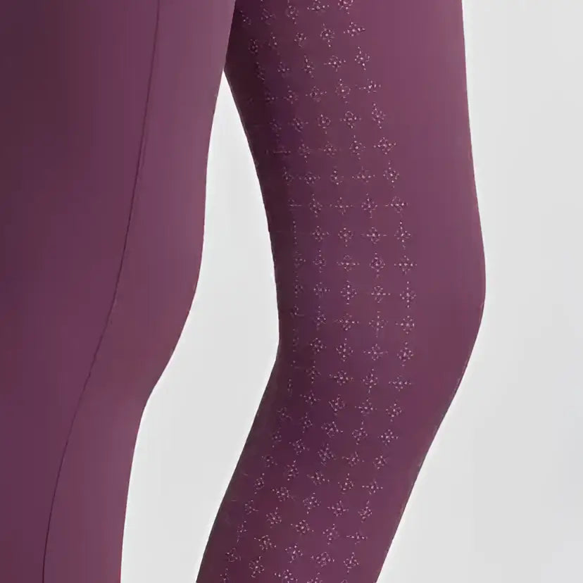 Purple lemieux young rider breech mallow leggings with subtle raised dot grid pattern for active riders