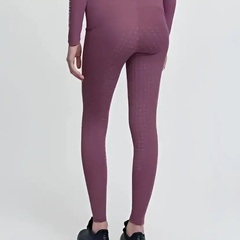 Purple lemieux young rider breech mallow leggings with a subtle textured pattern for active riders