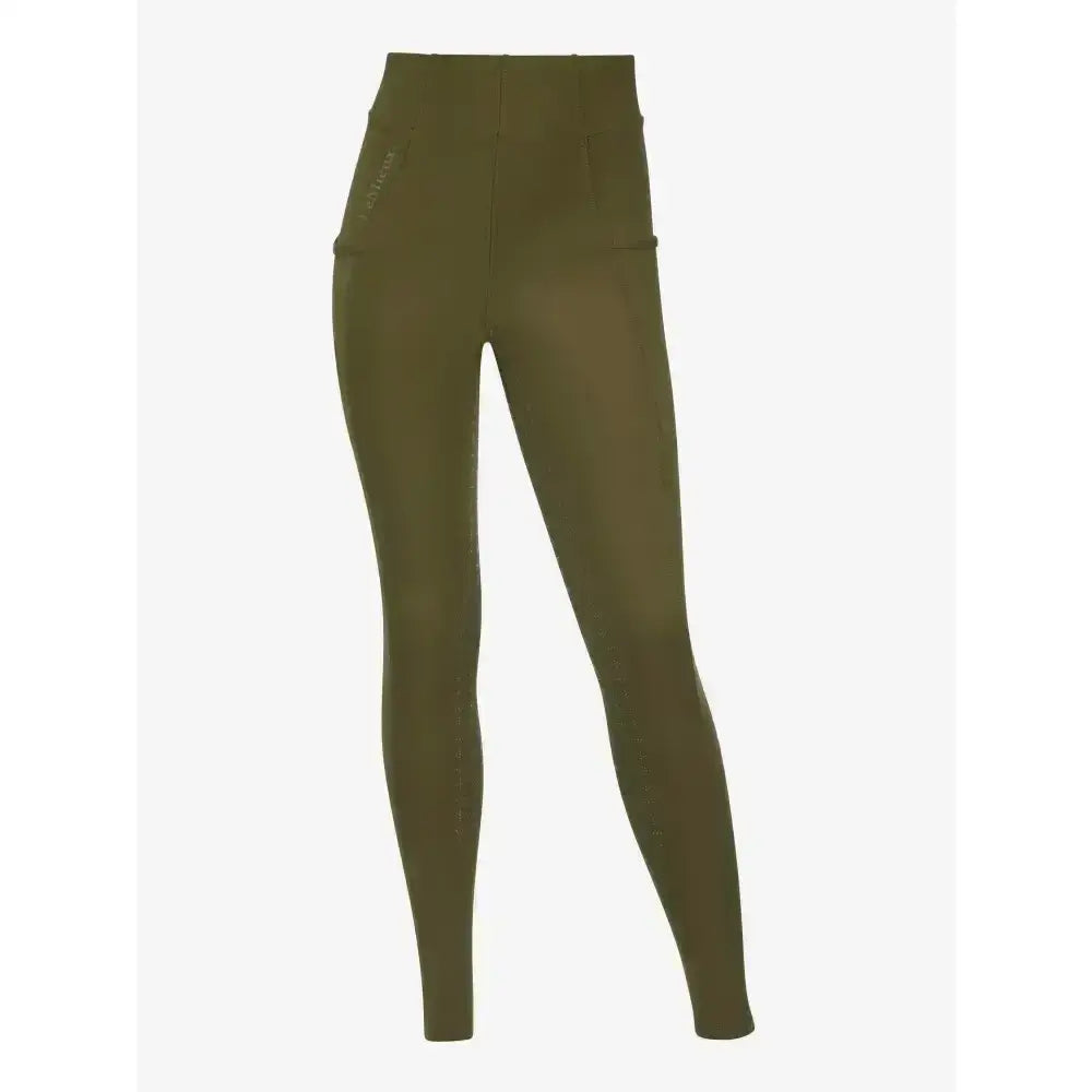 Olive green lemieux young rider orla pull ons high waisted leggings with sleek fit and subtle side pockets