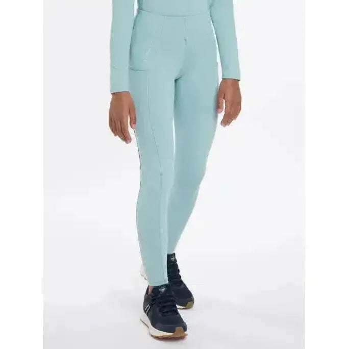 Mint green lemieux young rider orla pull ons high-waisted leggings with side pockets and sleek form-fitting design