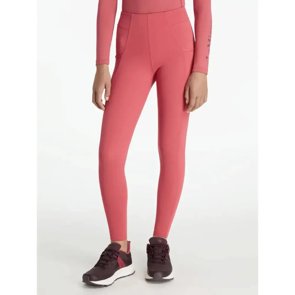 Coral pink lemieux young rider orla pull ons cranberry leggings with high waist side pockets and sleek fit