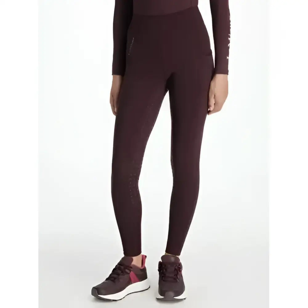 Maroon lemieux young rider orla pull ons damson leggings with subtle side panel detailing for riders