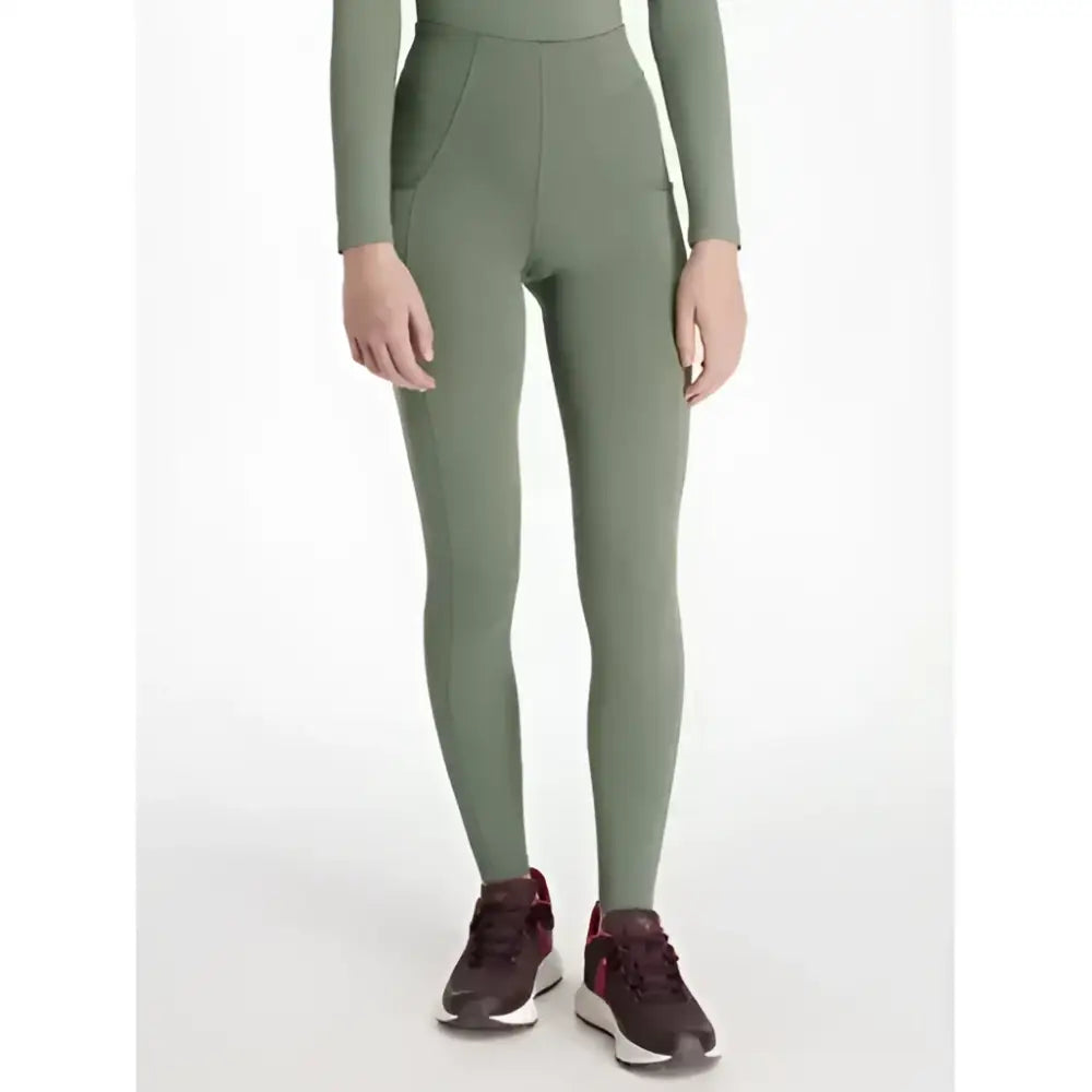 Olive green lemieux young rider orla pull ons rosemary leggings with side pockets and sleek form-fitting design