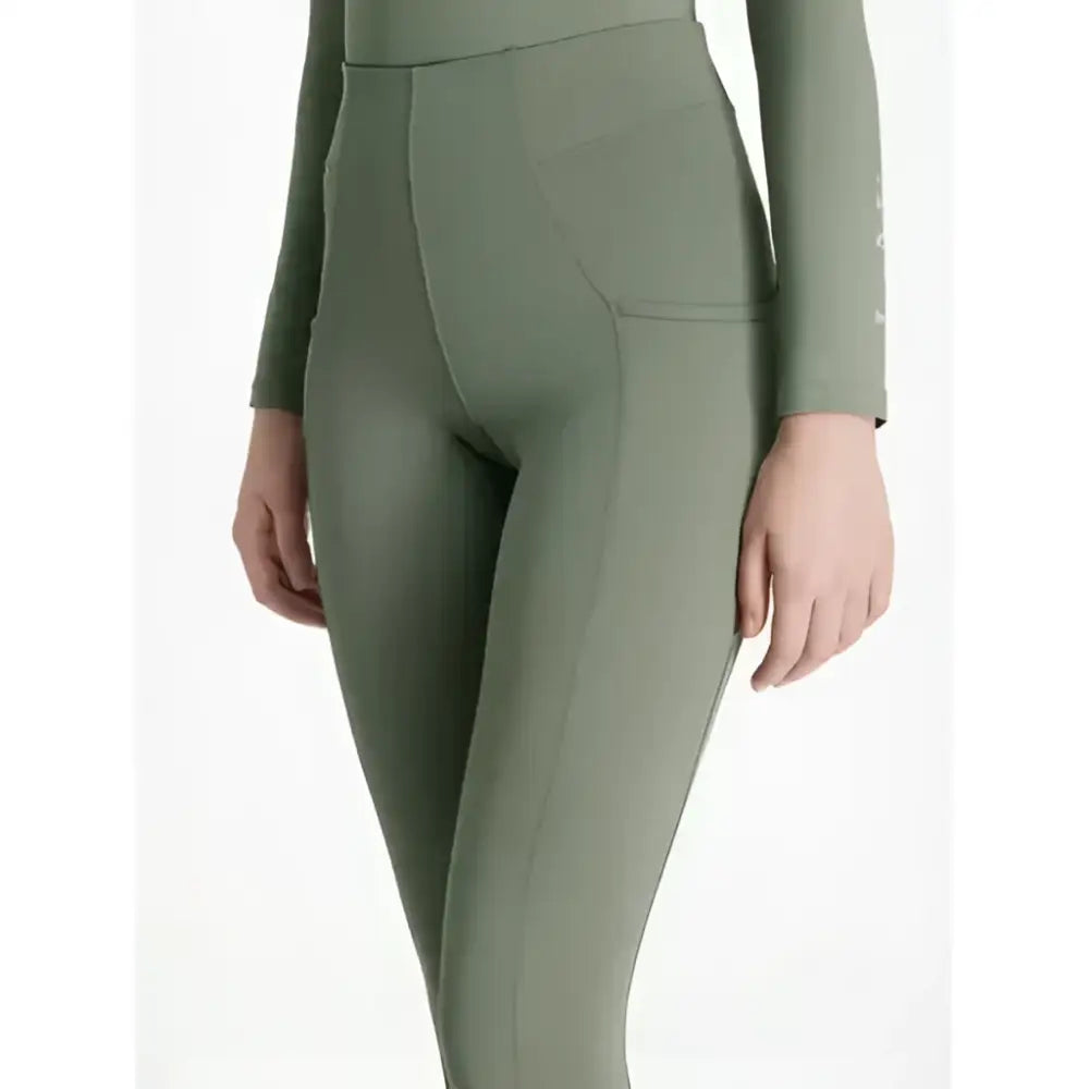 Olive green lemieux young rider orla pull ons rosemary leggings with sleek, high-waisted fit and subtle side seam details