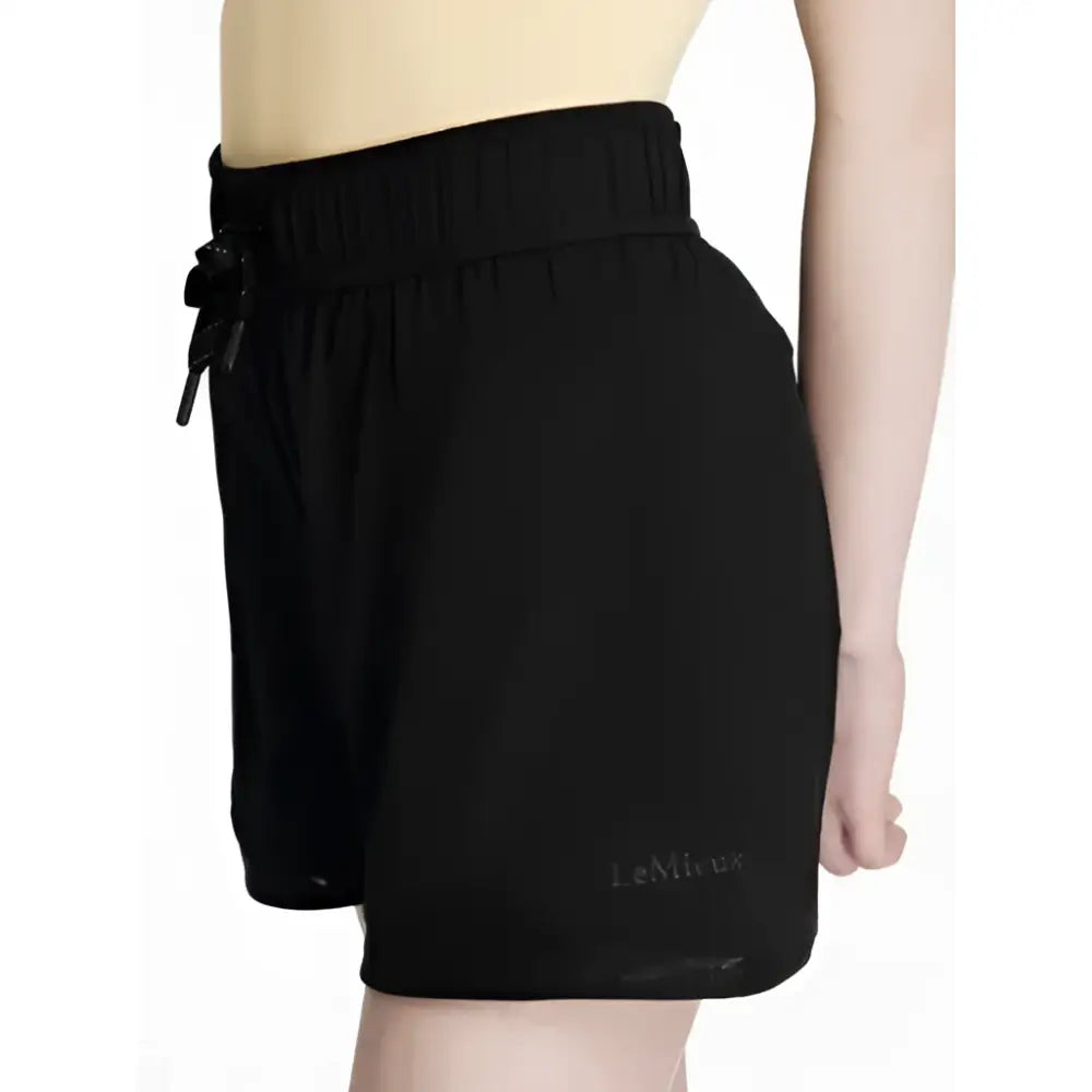 Black lemieux young rider penelope shorts with elastic waistband and drawstring tie perfect for riding
