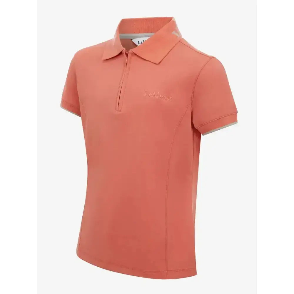 Coral lemieux young rider polo shirt with jacquard rib collar and subtle embroidered logo on the chest and half-zip