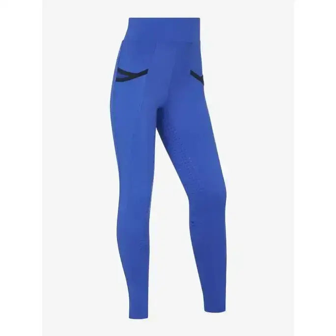 Bright blue lemieux young rider pull on breech benetton blue with black side stitching for equestrian use