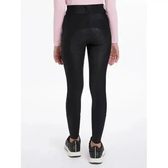 Black lemieux young rider remi breggings with high waist and subtle textured pattern perfect for young rider style