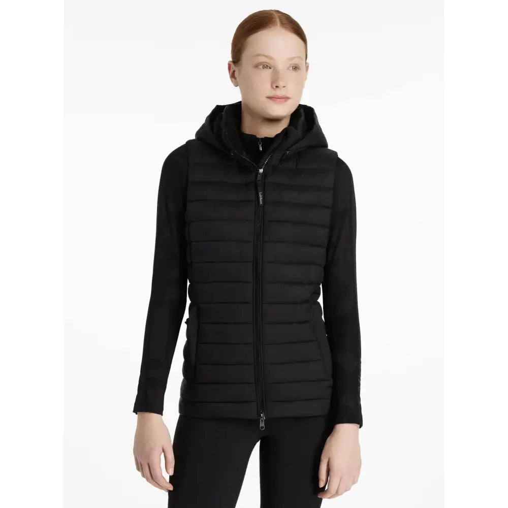 Lemieux young rider ruby gilet black black quilted puffer vest with hood full zipper and long sleeves for riding