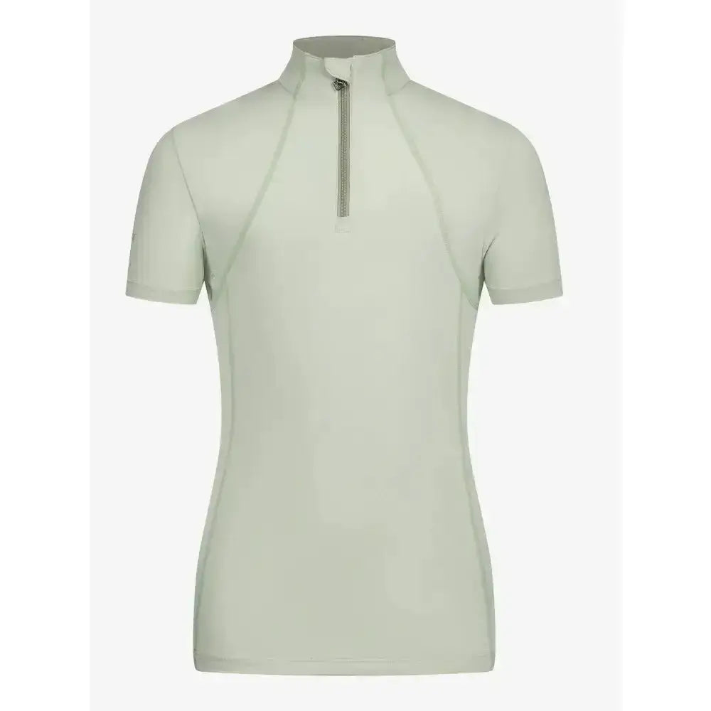 A sleek lemieux young rider short sleeve base layer pistachio with high collar and zipper perfect for active wear