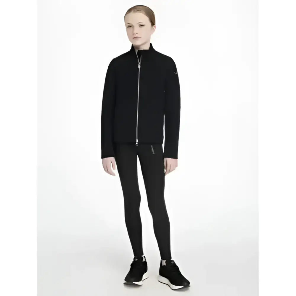 Black lemieux young rider soft shell jacket with sleek modern design and subtle branding on the sleeve