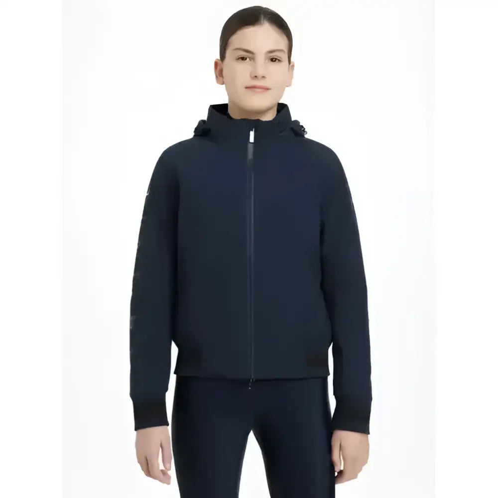 Black hooded zip up jacket with subtle side panel detailing from lemieux young rider team jacket navy collection