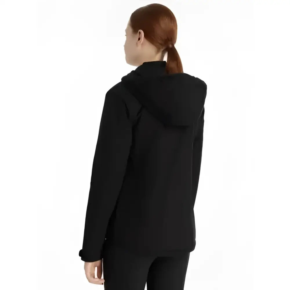 Black hooded lemieux young rider thea water resistant jacket with sleek modern design and subtle seam detailing