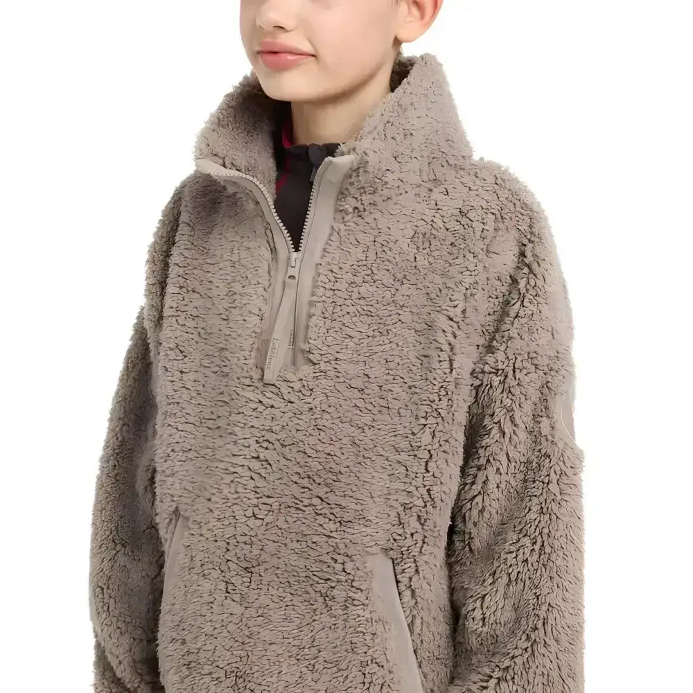 Cozy gray tia teddy fleece pullover with high collar and half zip from lemieux young rider collection