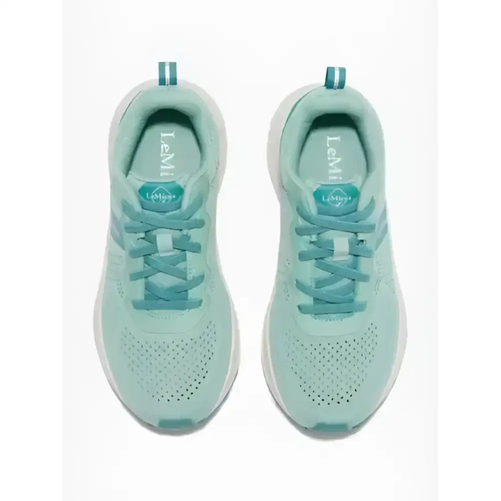 Lemieux youth trax-lite trainer aqua light teal mesh athletic sneakers with white soles and levi’s logo for equestrian use