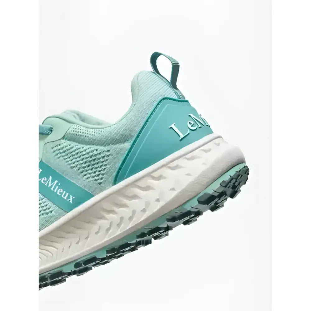 A lemieux youth trax-lite trainer aqua in mint green mesh and synthetic leather with white midsole for equestrian use
