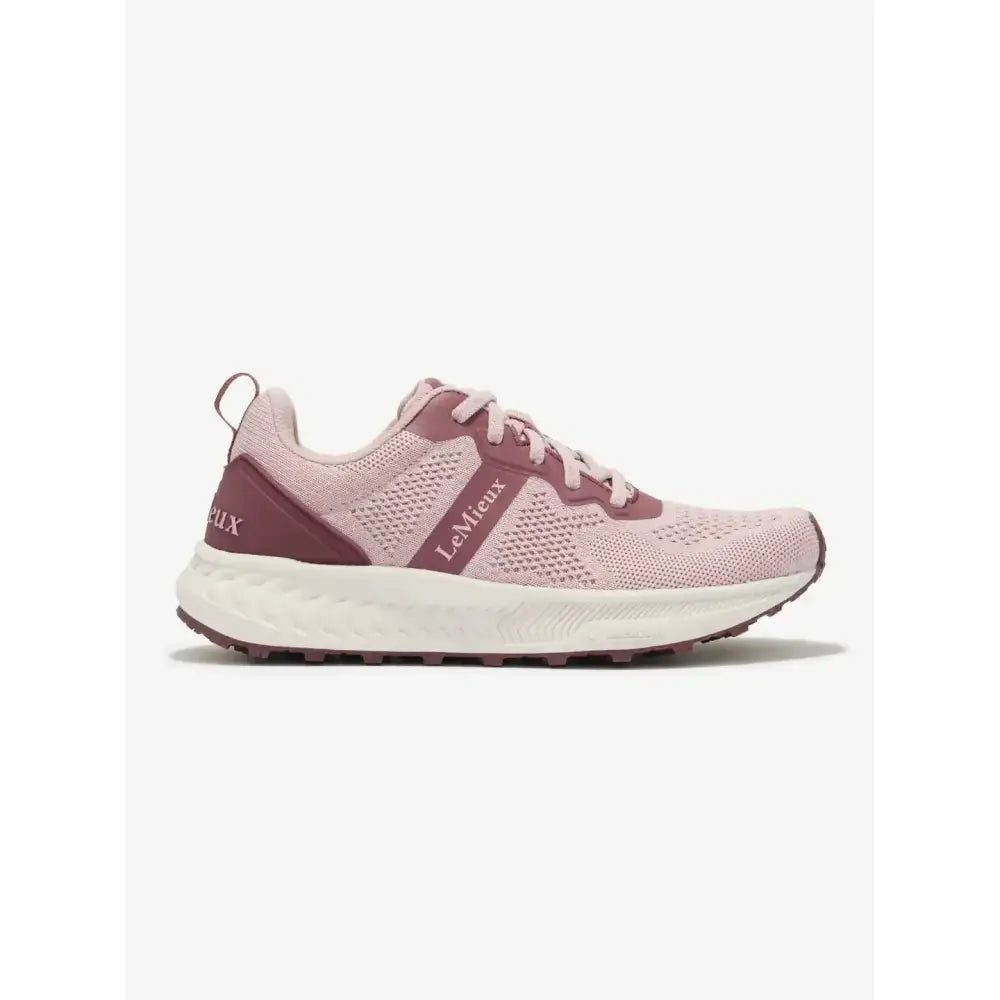 Pink and maroon lemieux youth trainer blossom running shoe with breathable mesh upper and cushioned sole for equestrian use