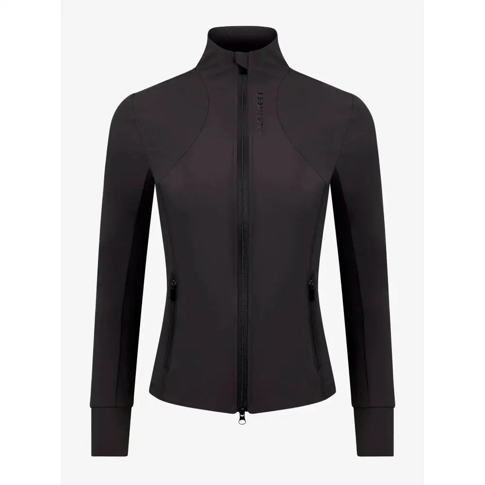 Black lemieux zara jacket with high neck zip up sleek fit and lightweight stretch woven fabric for easy movement
