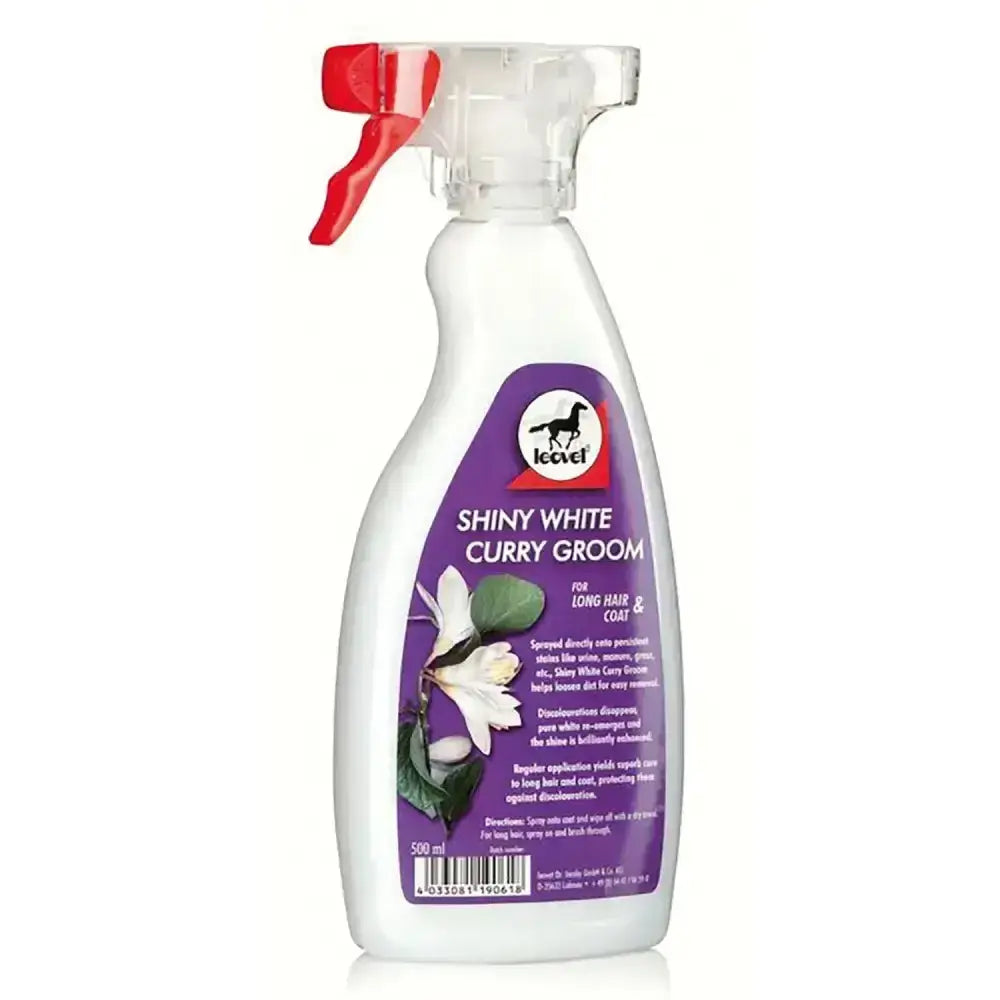 White plastic leovet stain eraser spray bottle with red trigger and purple label for removing persistent stains on curry
