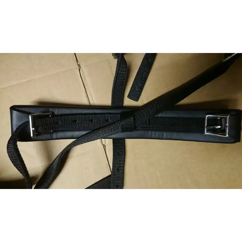Black nylon libby’s driving saddle harness with silver buckles padded belly band and strong webbing tugs