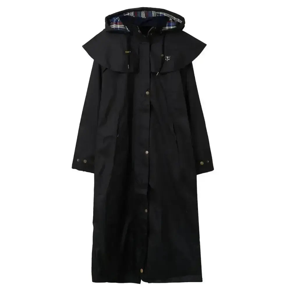 Black lighthouse outback ladies trench coat with wide ruffled collar plaid hood full length waterproof raincoat