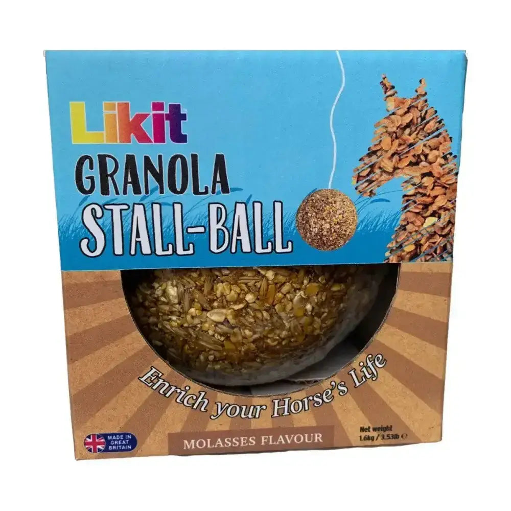 Likit granola stall ball round textured molasses flavor horse treat with granola to keep your horse entertained whilst grazing