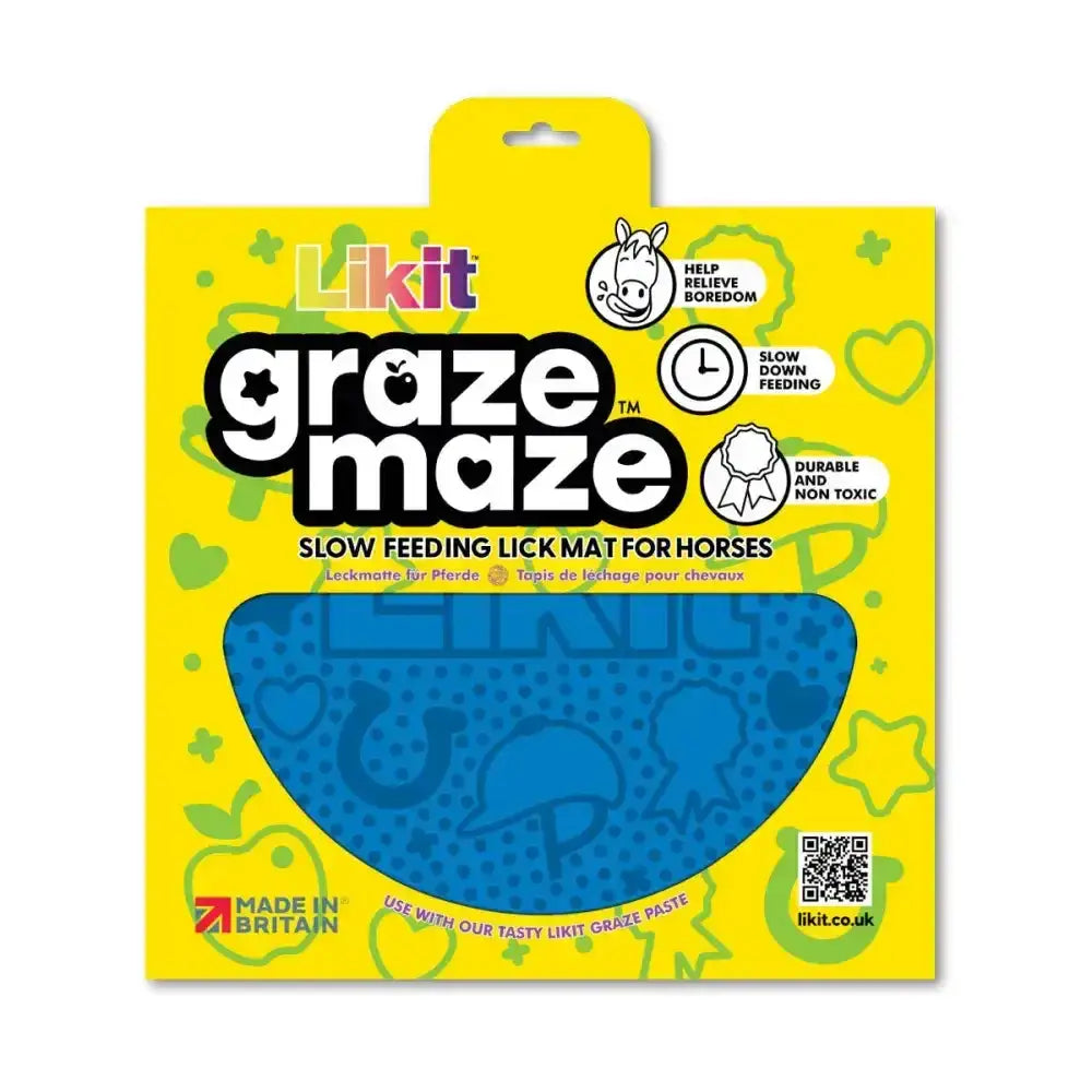 Blue textured slow feeding lick mat for horses by likit graze maze designed for tasty likit graze treats