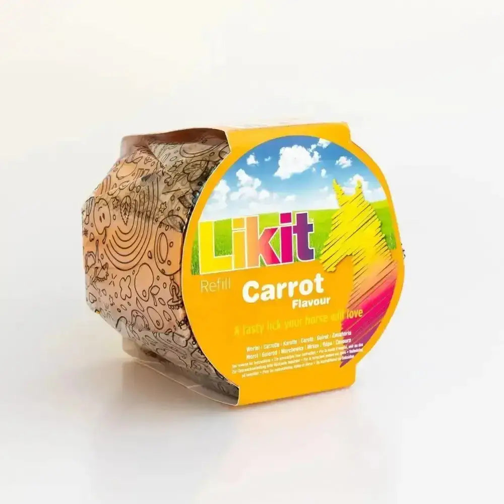 Yellow and brown packaged likit treats rope refill carrot flavor bulk buy mouth-wateringly tasty likit snack