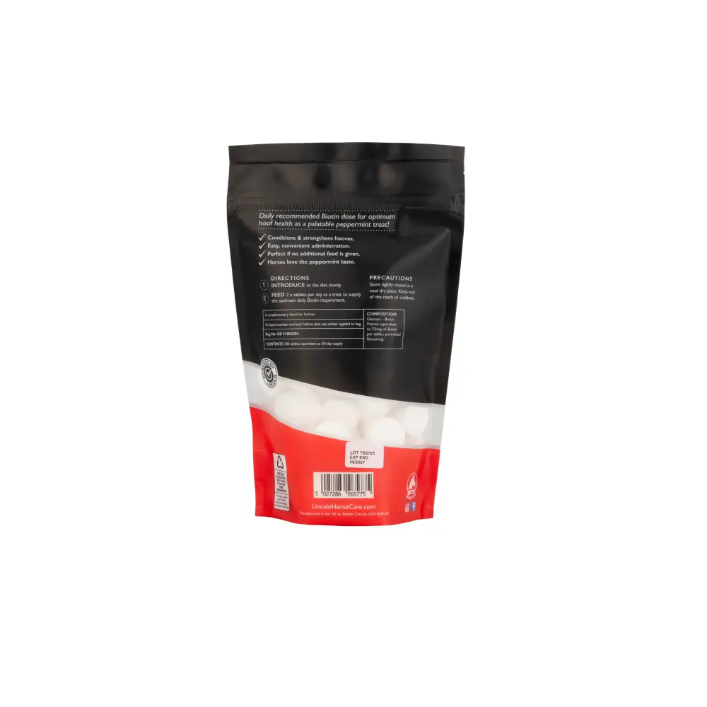 Lincoln Biotin Daily Tablets Refill Pouch Peppermint 60 Tablets Horse Hoof Supplements