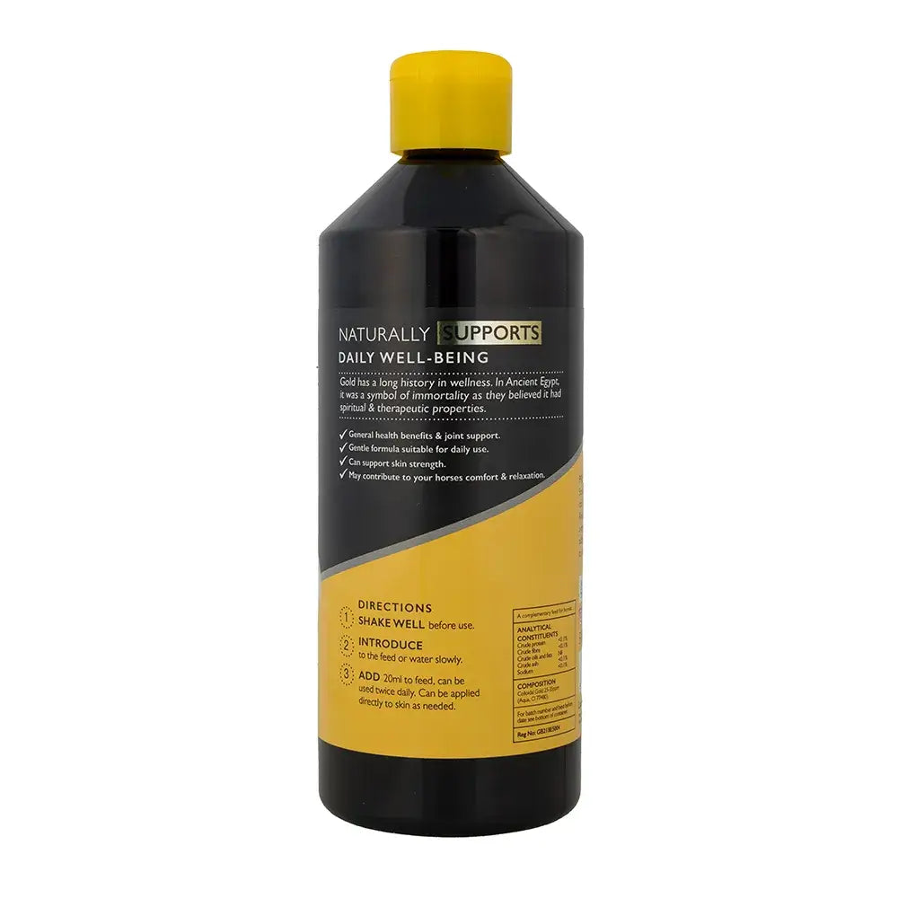 Black bottle of lincoln colloidal gold with yellow cap and label highlighting daily well-being support and anti-inflammatory properties