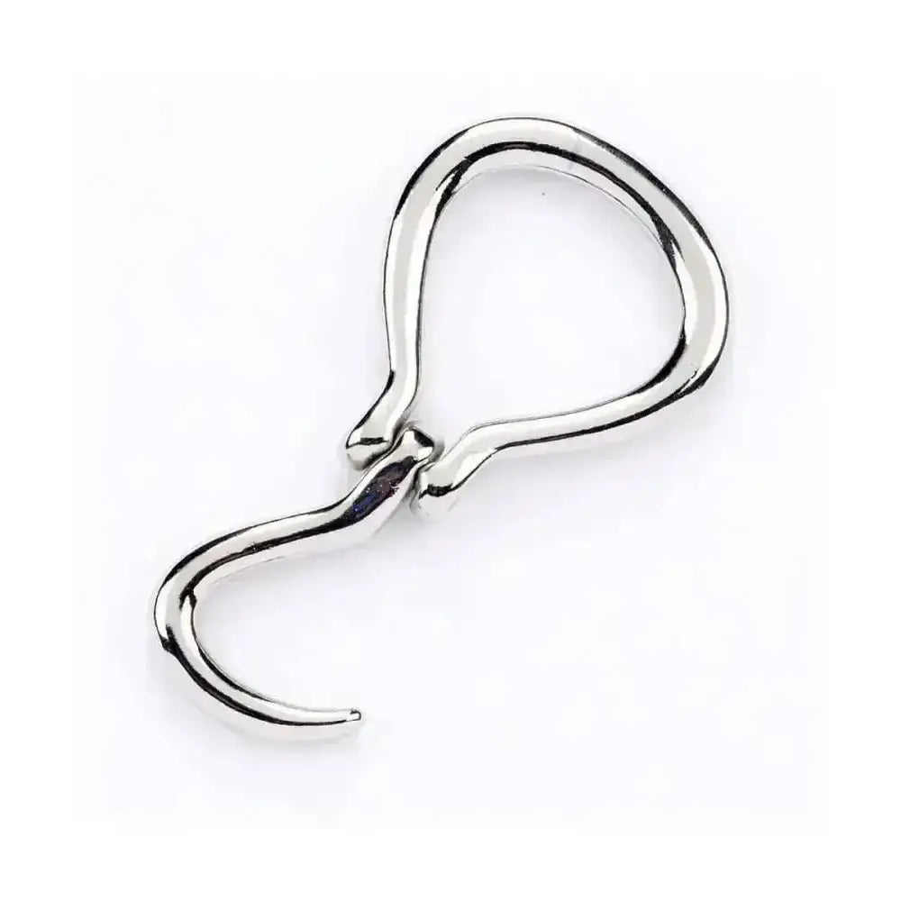 Shiny silver metal folding hoof pick with smooth curved hook and looped top for easy horse grooming use