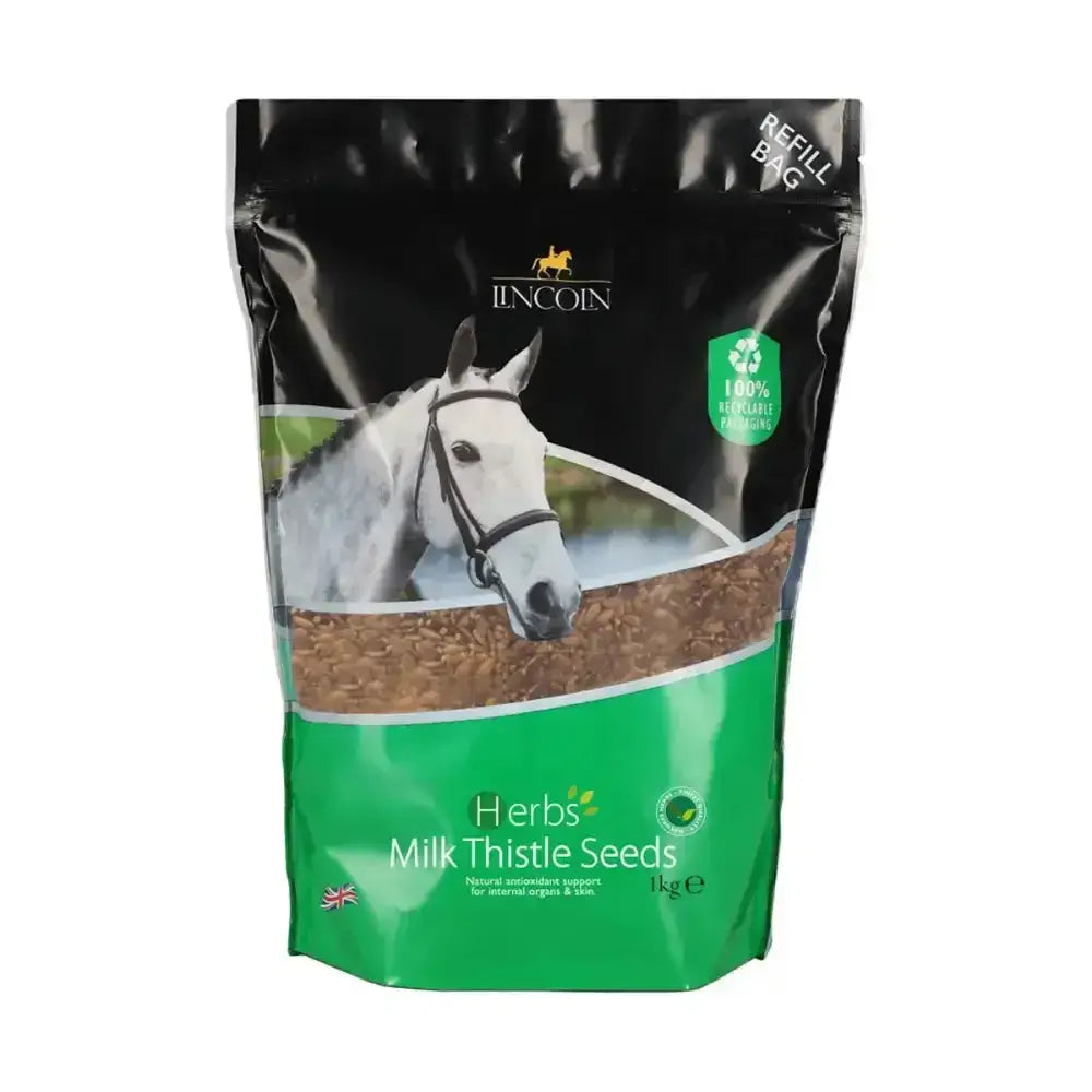 Lincoln herbs milk thistle seeds refill pouch in black and green for easy herbal refills with natural thistle seeds