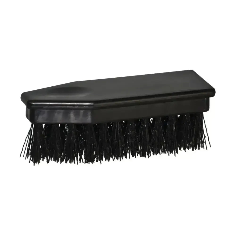 Black plastic lincoln hoof brush with dense stiff bristles designed for cleaning horse’s hooves and grooming combs use