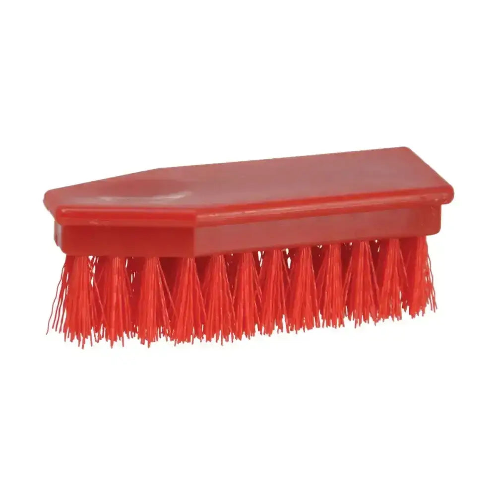 Red plastic lincoln hoof brush with dense vibrant bristles for cleaning horses hooves and horse grooming combs
