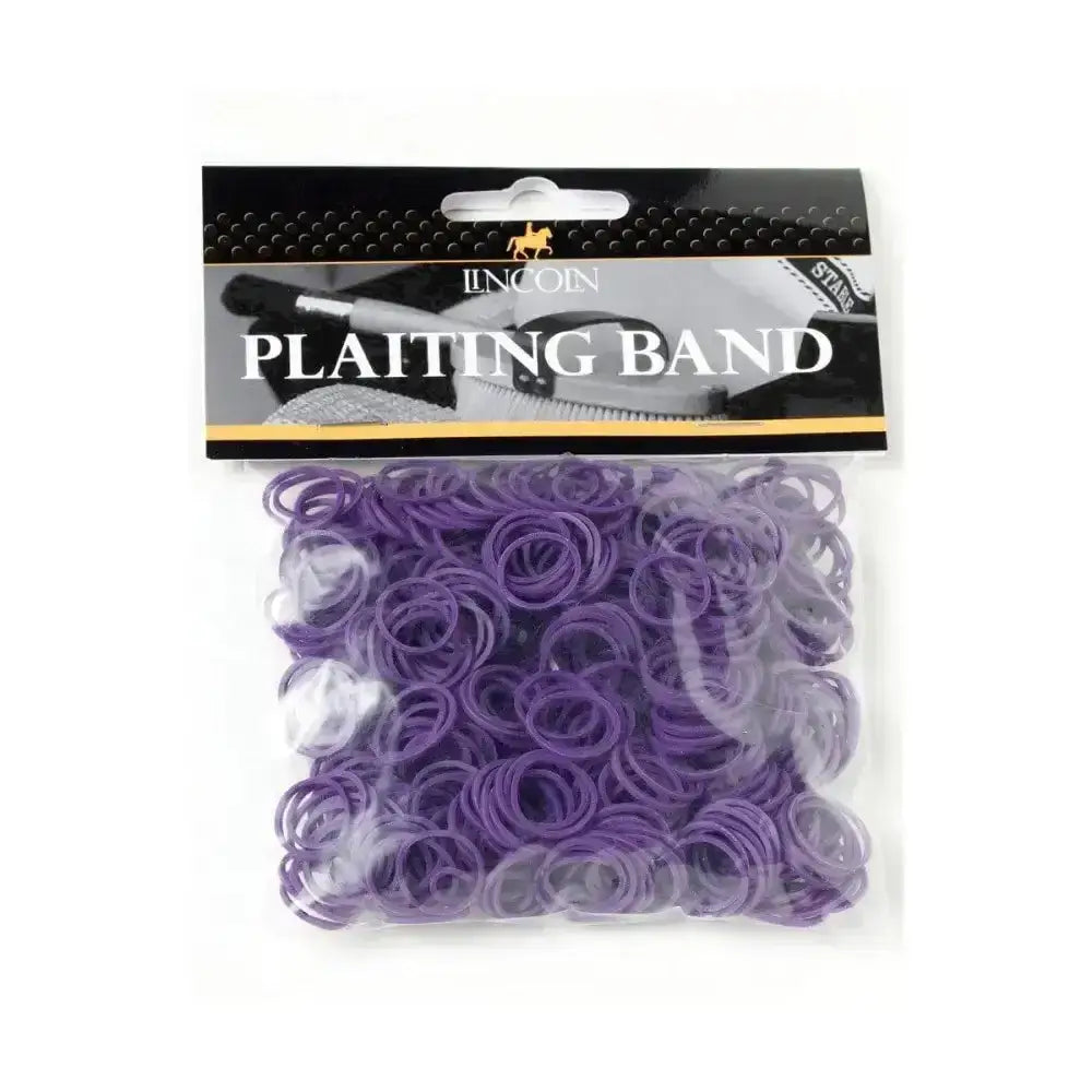 A package of purple plastic lincoln plaiting bands showing the front of the pack for easy crafting uses