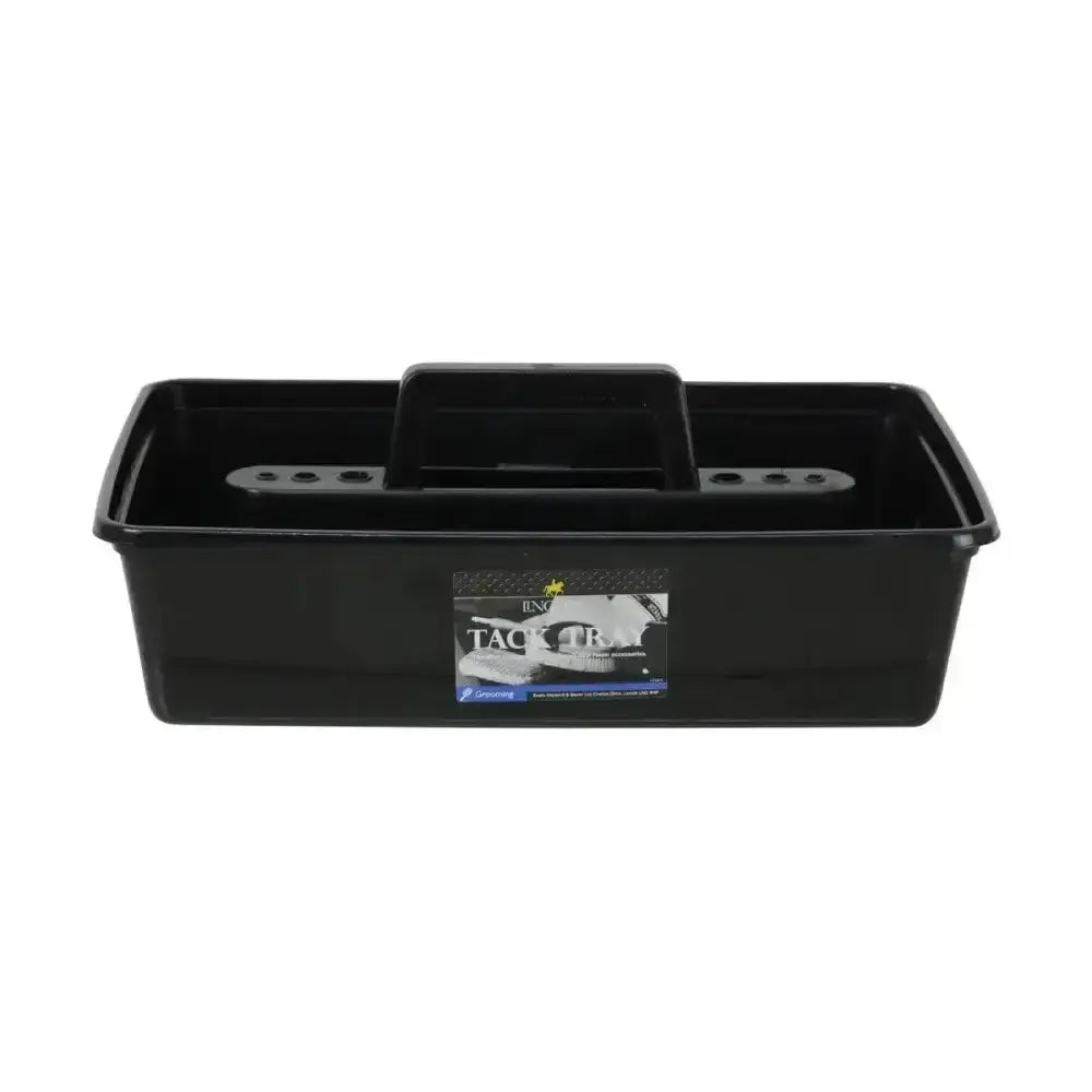 Black plastic lincoln tack trays with central handle and side slots ideal for horse tack boxes and purpose tack tray organization