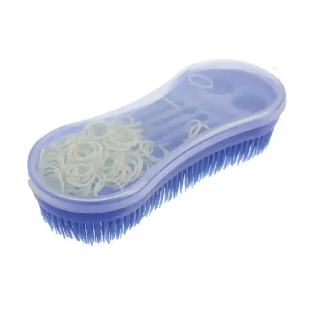 Blue plastic lincoln ultimate brush with transparent lid and white rubber bands plaiting kit includes lincoln plait aid