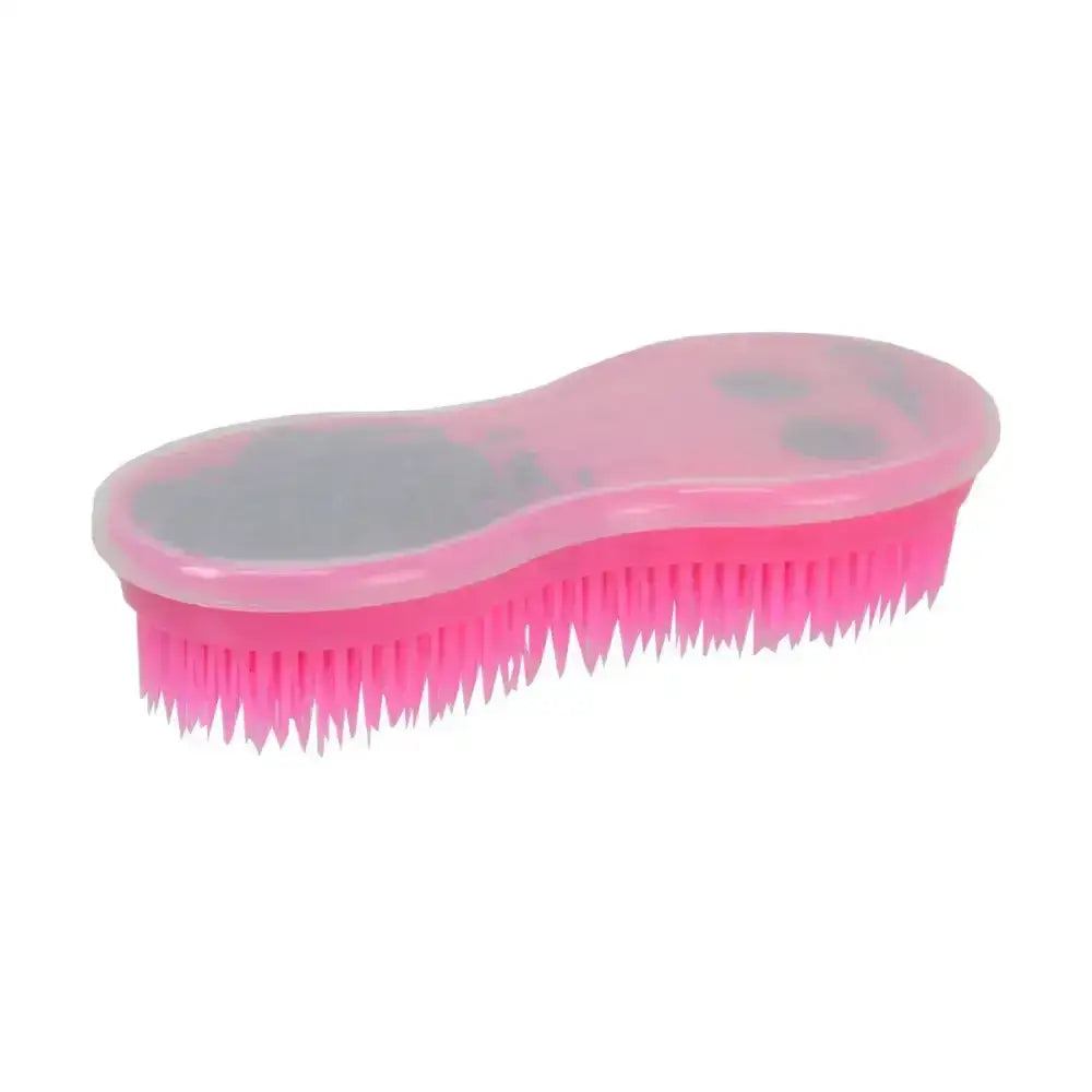Pink plastic lincoln ultimate brush with soft bristles and gray paw print handle from plaiting kit includes lincoln plait aid