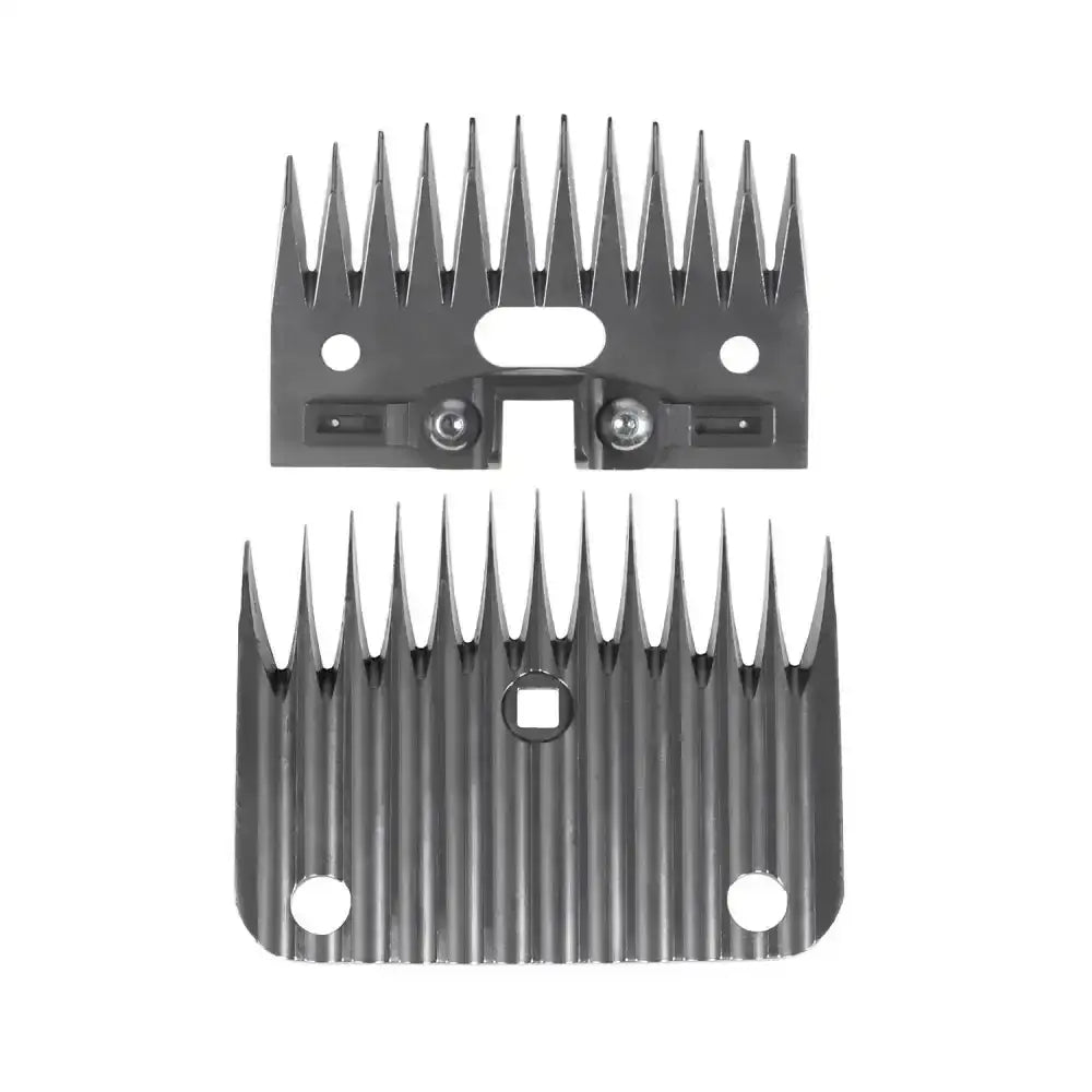 Black metal lister wizard cattle clipper comb attachments with evenly spaced teeth and mounting holes
