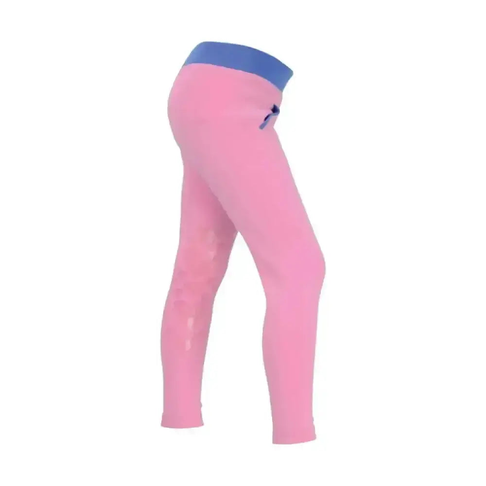 Pink little rider glitter leggings with blue waistband and subtle reflective patches perfect for rider clothing