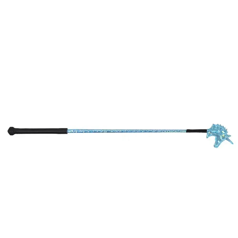 Little unicorn shimmer riding whip in translucent light blue with black grip and silver shaft for riding fun