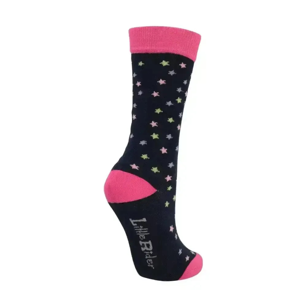 Little Unicorn Socks by Little Rider (Pack of 3) Navy/Fuchsia Purple/Sapgreen Riding Socks