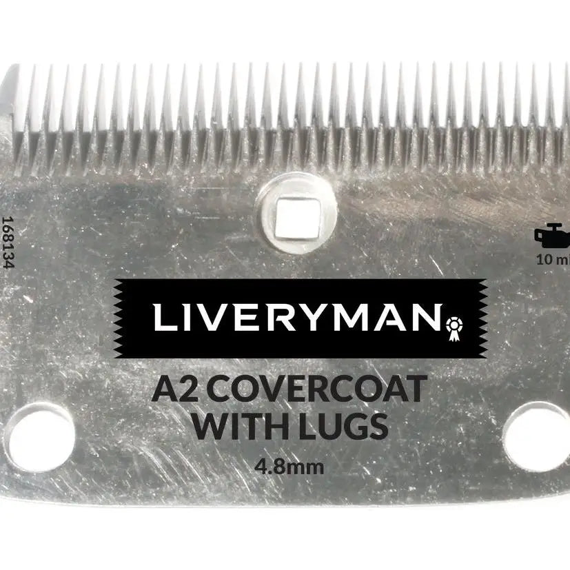 Silver metallic liveryman a2 covercoat clipper blade with 4.8mm width fine teeth and four mounting holes for clippers