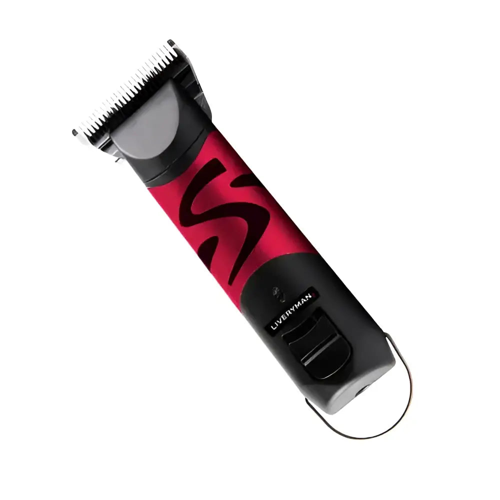 Red and black liveryman harmony plus horse clippers with sleek ergonomic design ideal for nervous horses by livestrong
