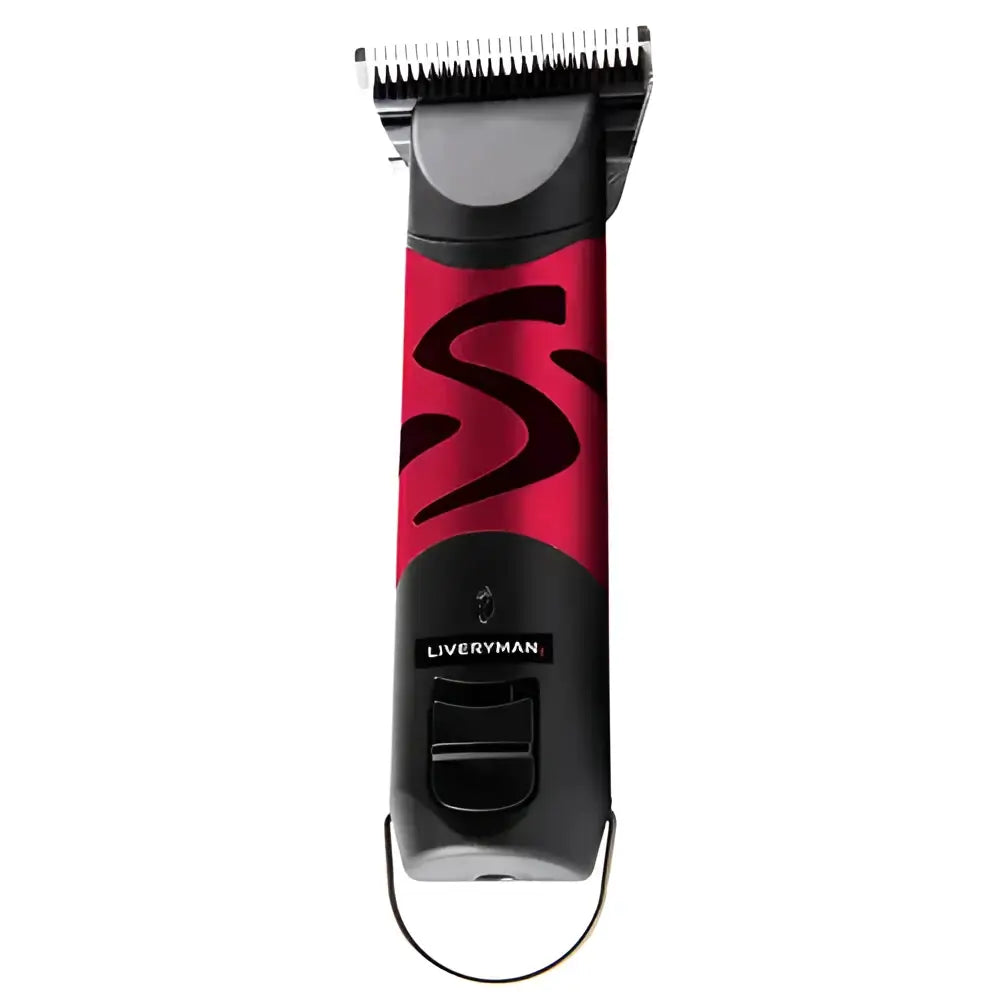 Red and black liveryman harmony plus electric clipper with bold s logo designed for trimming nervous horses